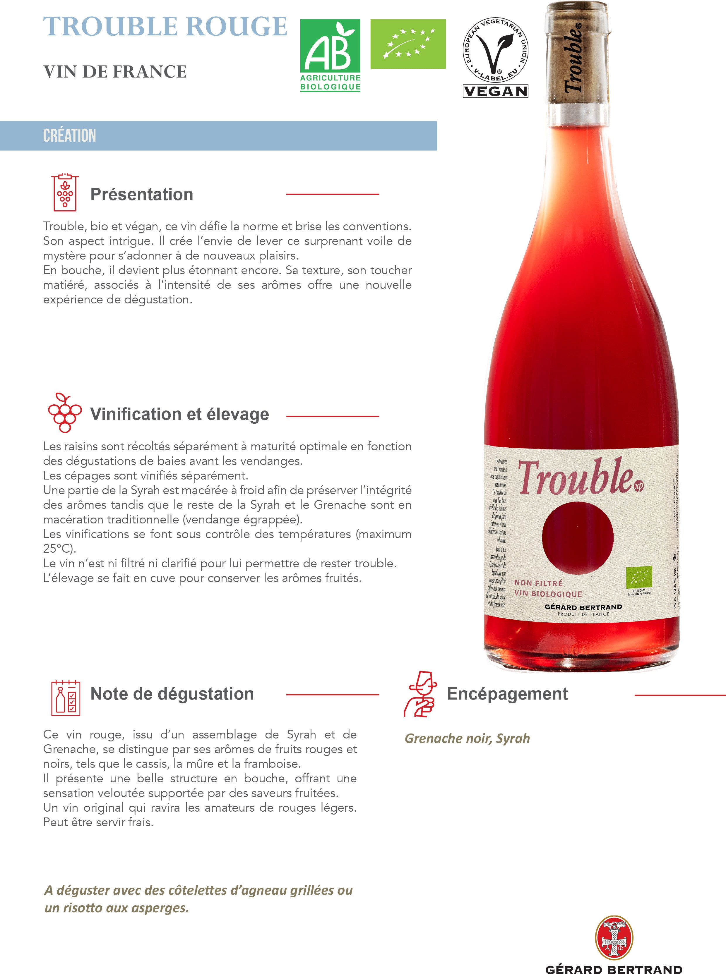 Trouble xp vin rouge bio Non Filtré 2024 Lot 6 Bouteilles 75cl