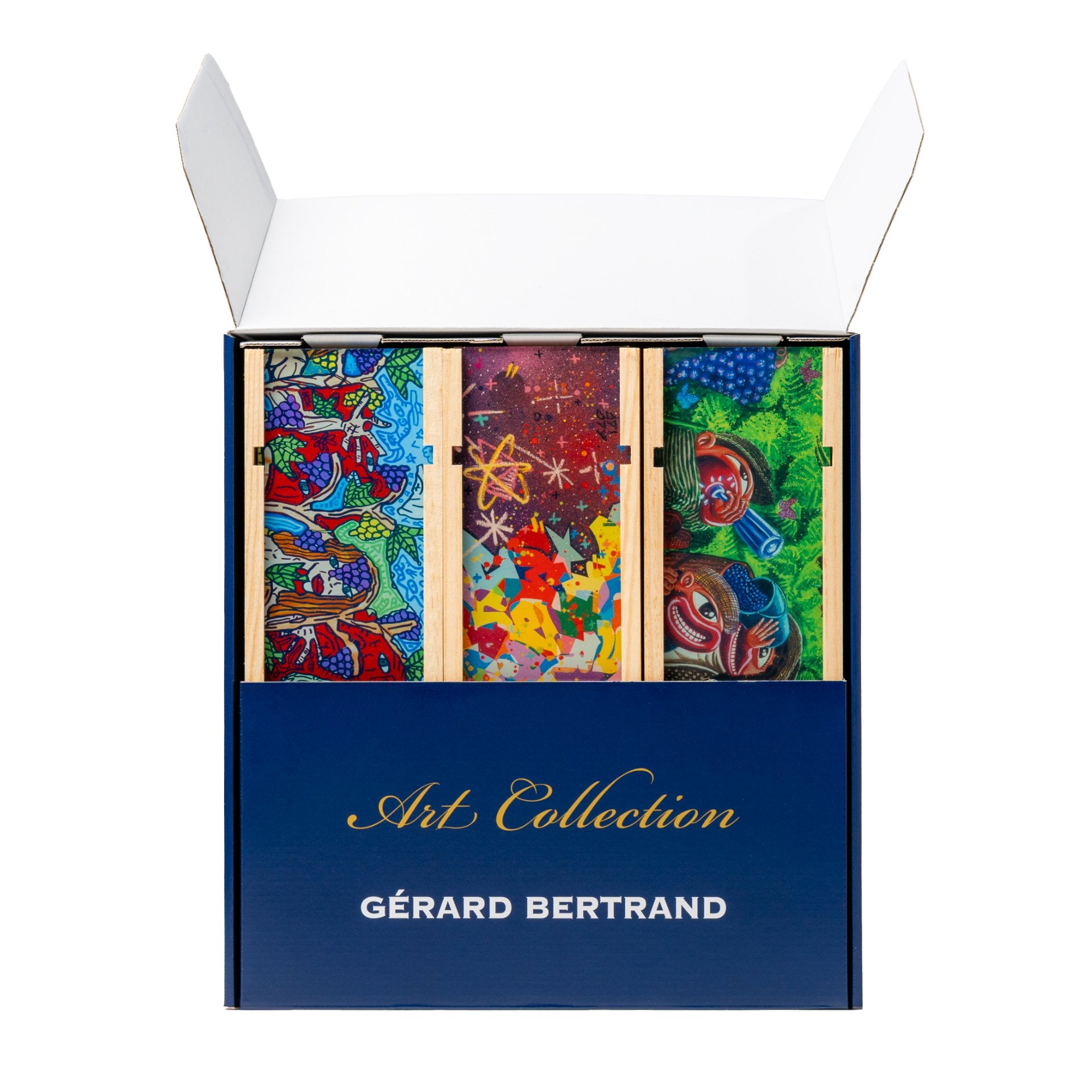 Château l'Hospitalet Grand Vin rouge Geschenkbox Limitierte Edition Robert Combas, Hervé Di Rosa und Cyril Kongo