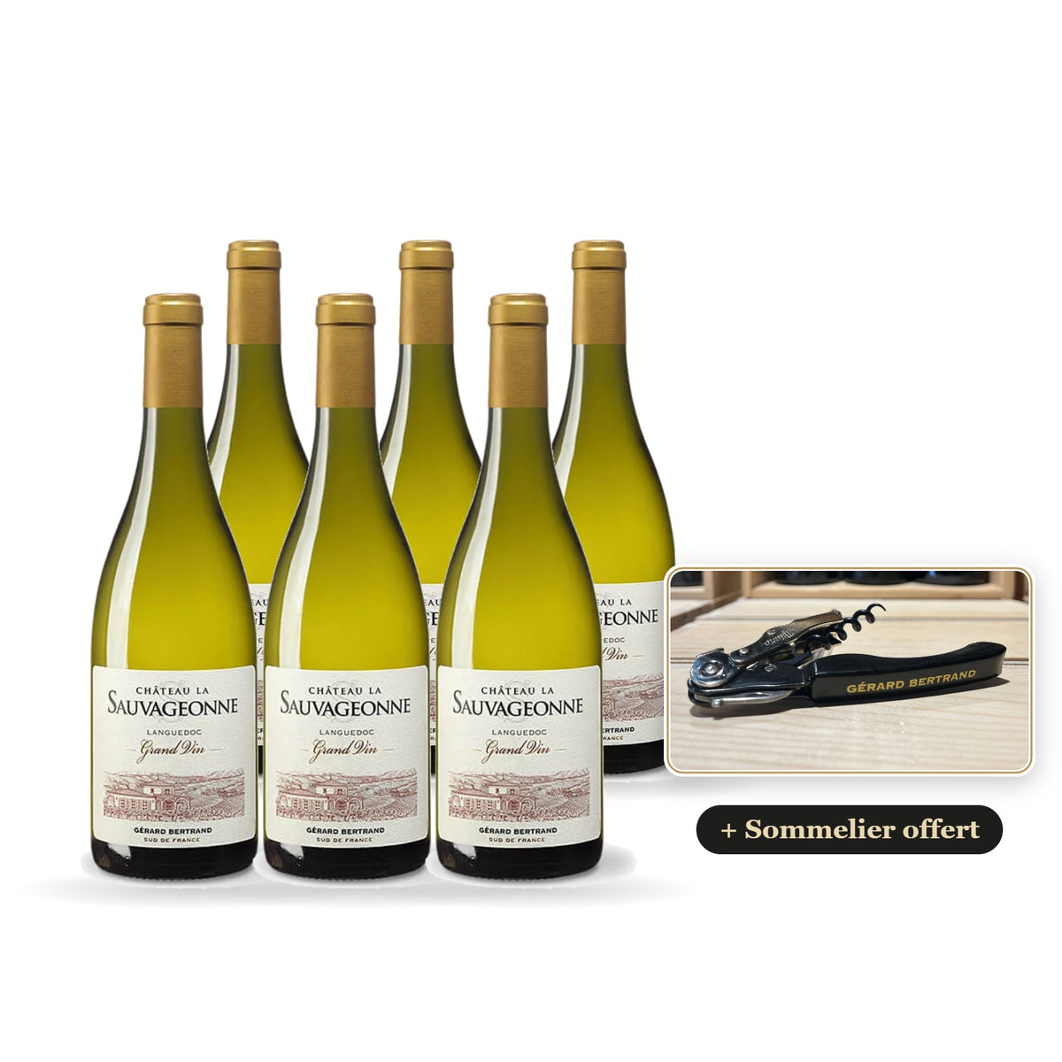 6er-Pack Château La Sauvageonne Grand Vin Weißwein 2024 mit kostenlosem Gérard Bertrand-Kellnermesser