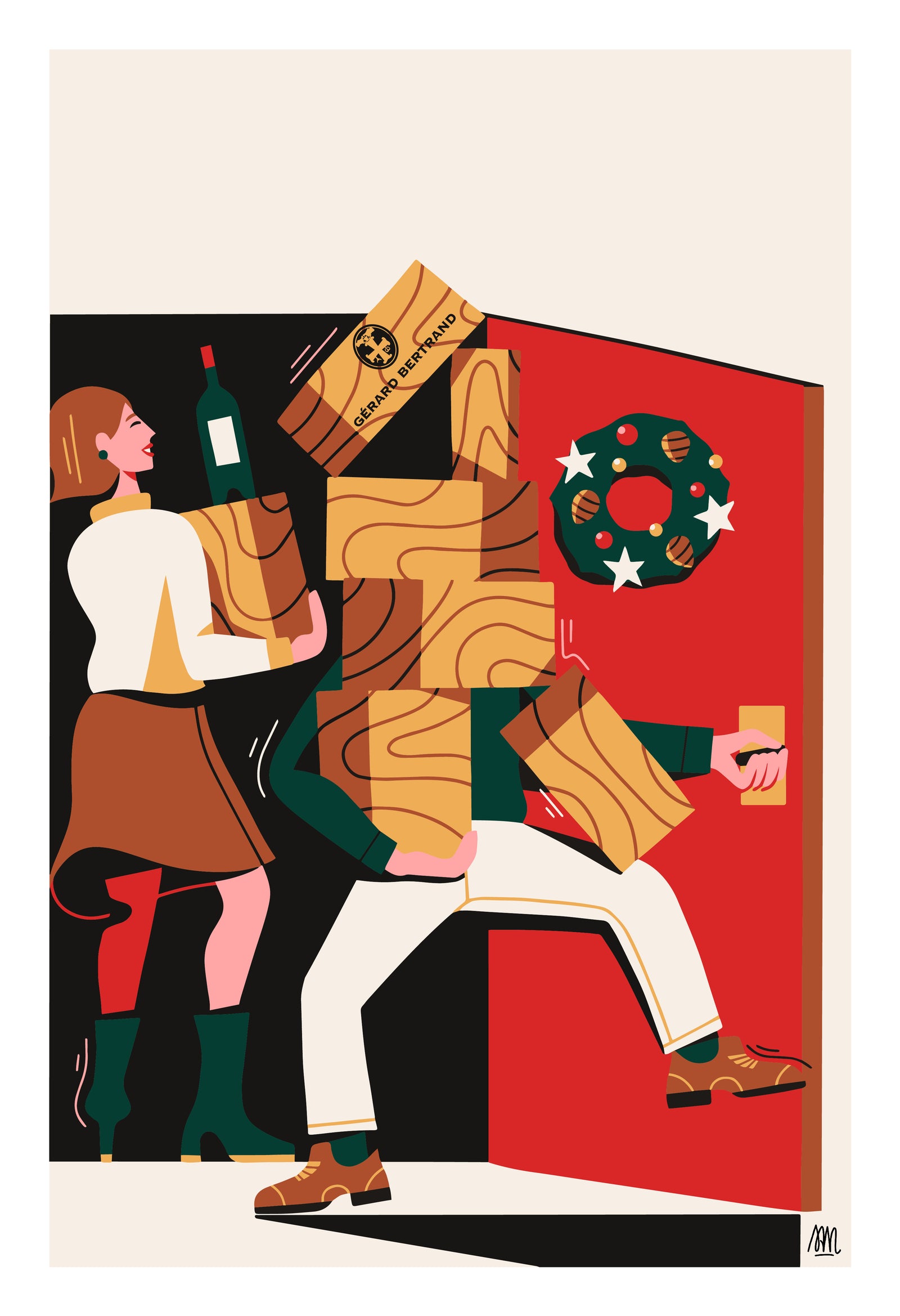 illustration noel coffret vin cadeau