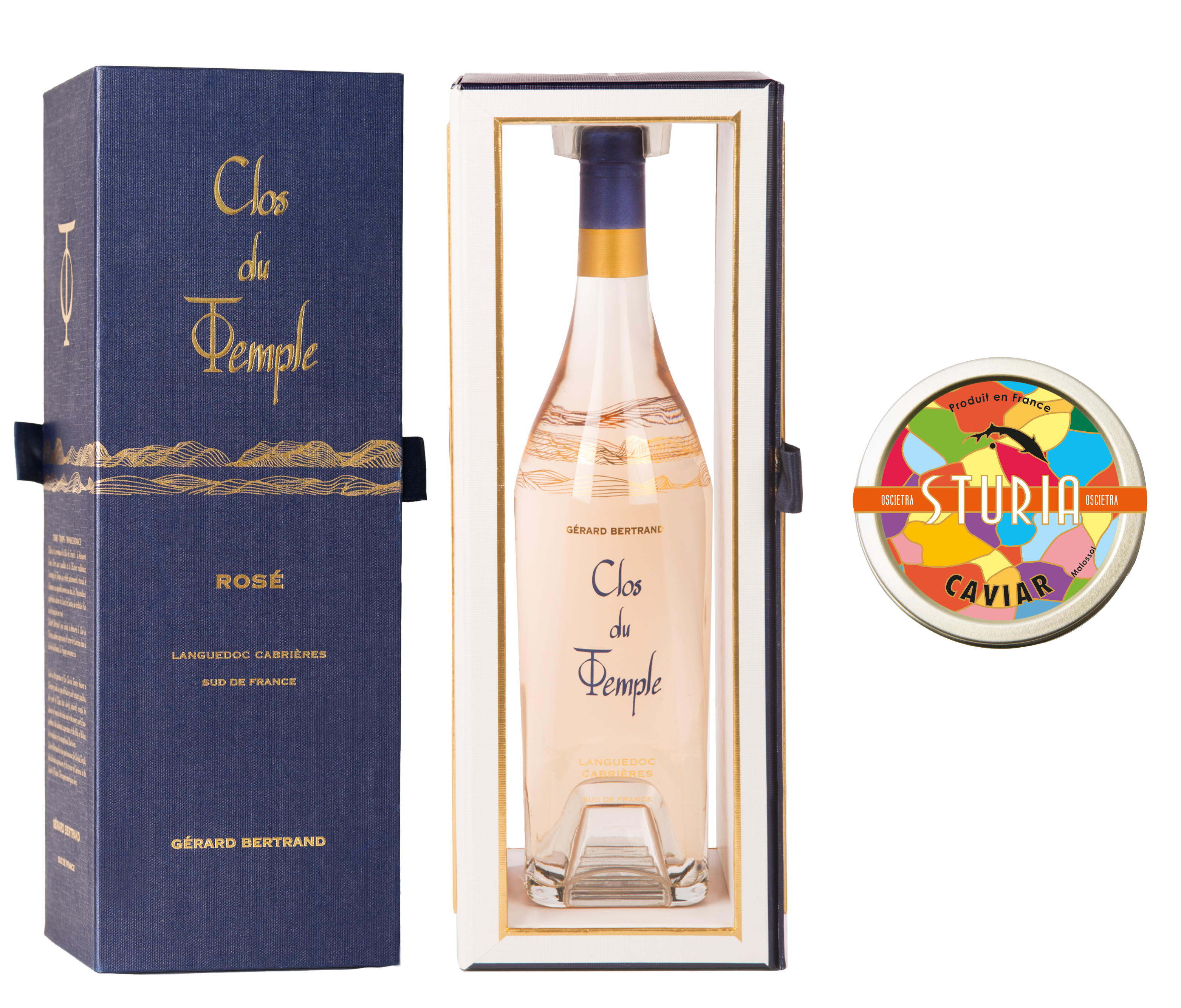 Prestige-Angebot: Clos du Temple 2022 in seiner Kiste und Oscietra Kaviar 15g von Sturia