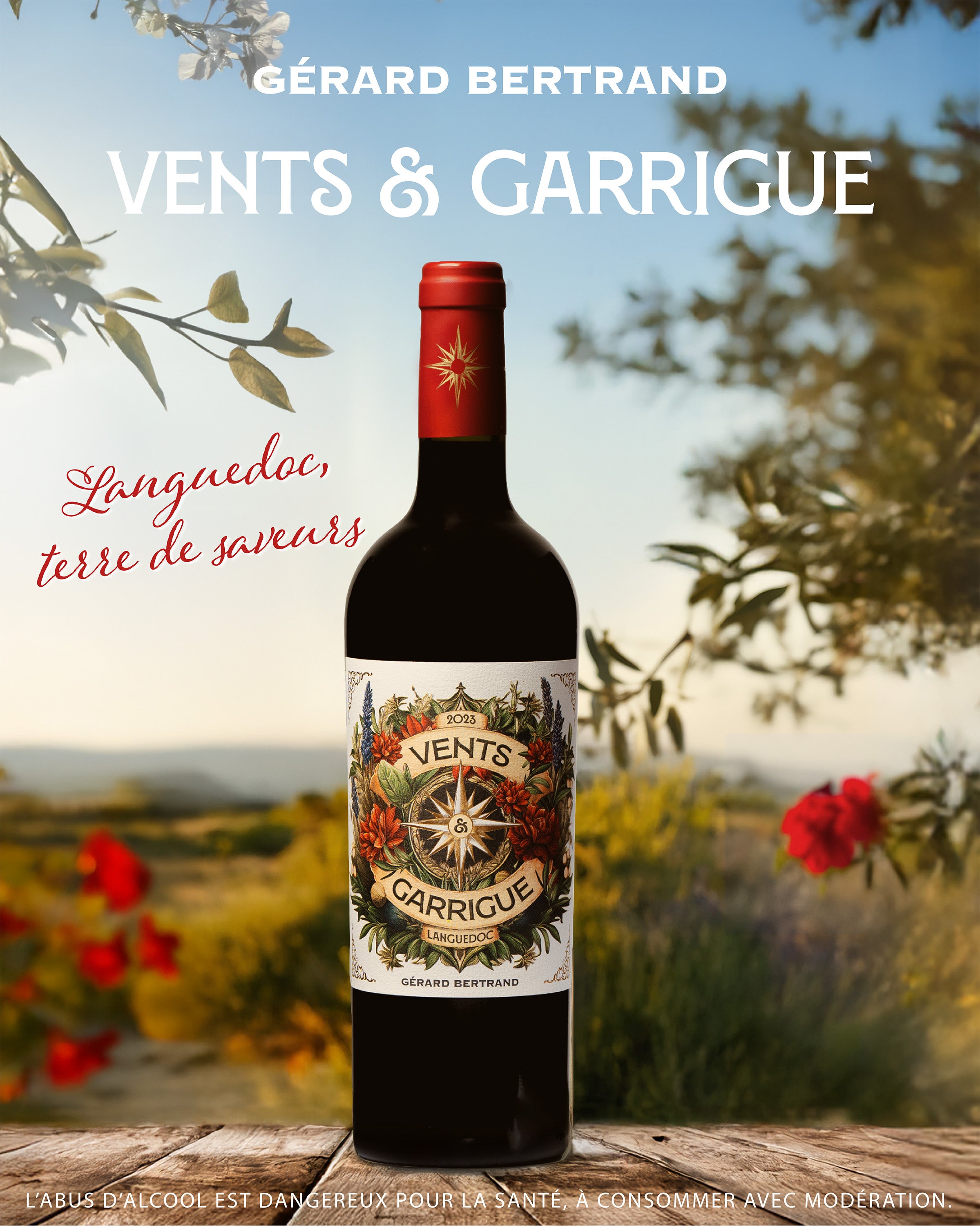 Vents & Garrigue Bio-Rotwein 2023 Charge mit 6 Flaschen 75cl