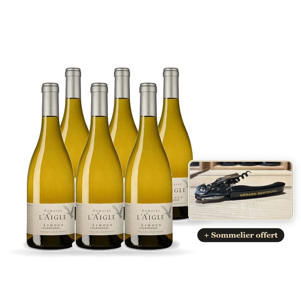 6 Flaschen Domaine de l'Aigle Chardonnay 2024 mit kostenlosem Gérard Bertrand Sommelier-Korkenzieher