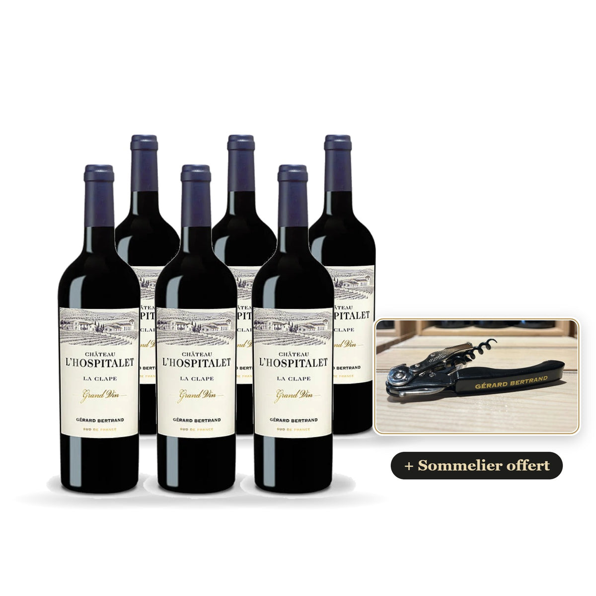 6er-Pack Château l'Hospitalet Grand Vin Rotwein 2023 mit kostenlosem Gérard Bertrand-Kellnermesser