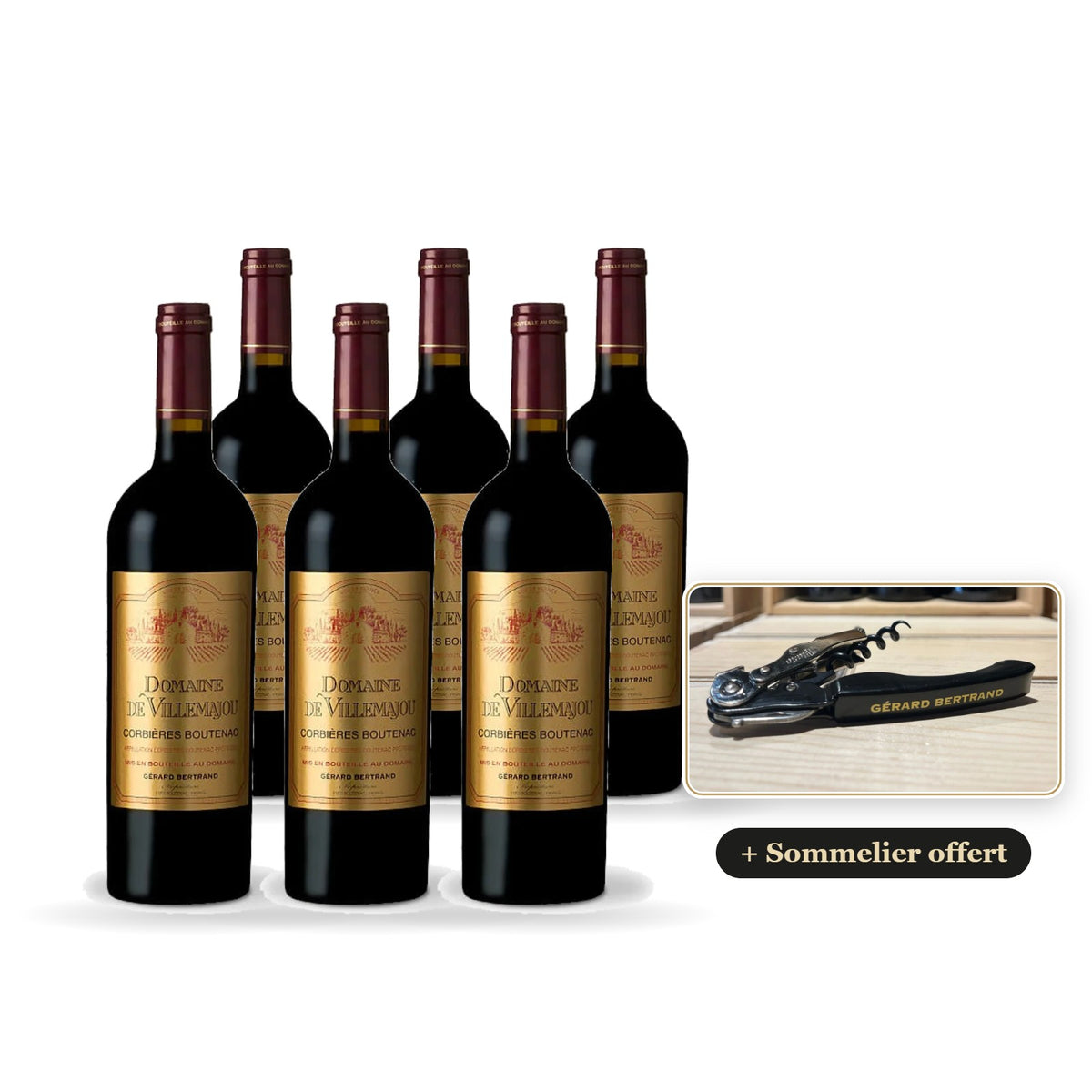 6er-Set Domaine de Villemajou Boutenac 2023 mit einem Gérard Bertrand Sommeliermesser gratis